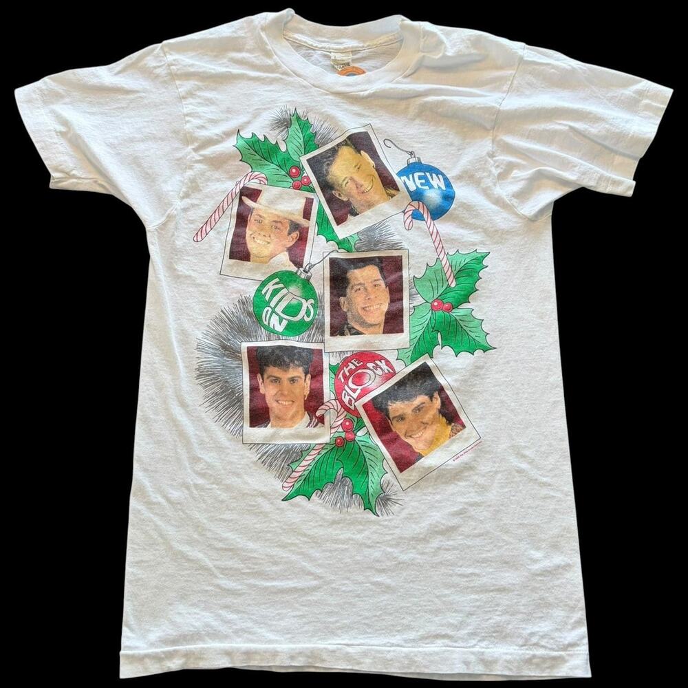 Vintage New Kids On The Block Shirt Mens Large White Christmas T-Shirt 1989 USA